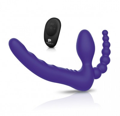 Фиолетовый безремневой страпон с пультом ДУ 7’’ Remote Control Strapless - 24 см.