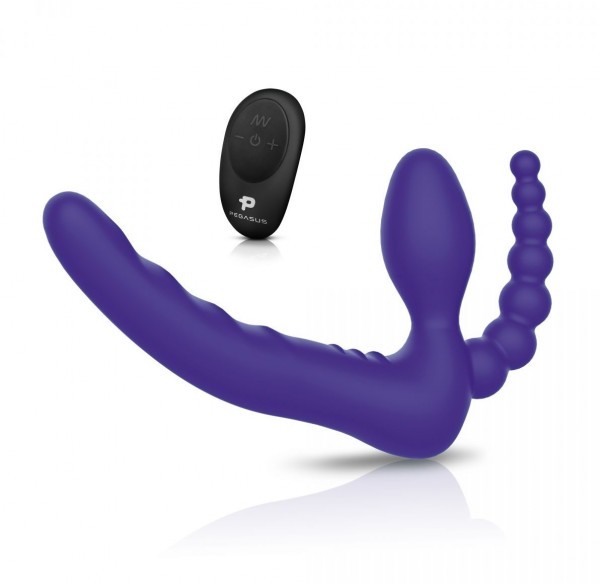 Фиолетовый безремневой страпон с пультом ДУ 7’’ Remote Control Strapless - 24 см.