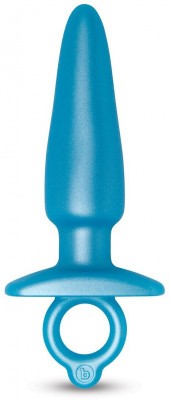 Голубая анальная пробка с кольцом Sleek Tapered Silicone Plug - 15 см.
