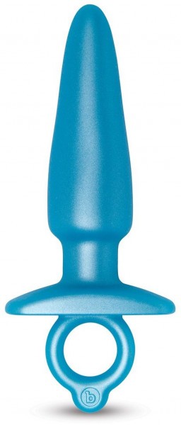 Голубая анальная пробка с кольцом Sleek Tapered Silicone Plug - 15 см.