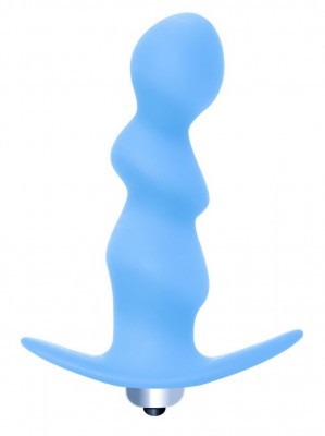 Голубая фигурная анальная вибропробка Spiral Anal Plug - 12 см.