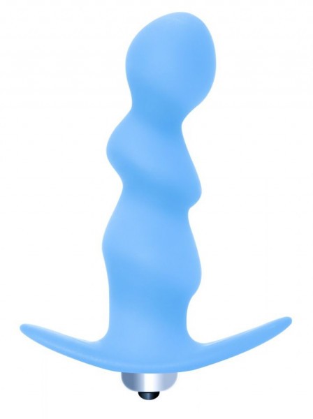 Голубая фигурная анальная вибропробка Spiral Anal Plug - 12 см.