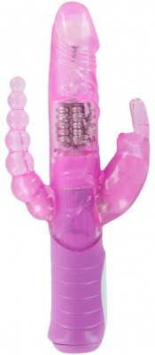 Розовый вибратор RABBIT DUAL PLEASURE с клиторальным и анальным стимуляторами - 22 см.