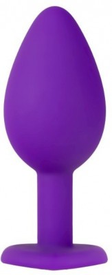 Фиолетовая анальная пробка с золотистым кристаллом-сердцем Bling Plug Small - 7,6 см.