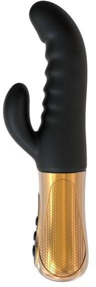 Черный вибратор с возвратно-поступательными движениями Big Thrust Rabbit - 23 см.