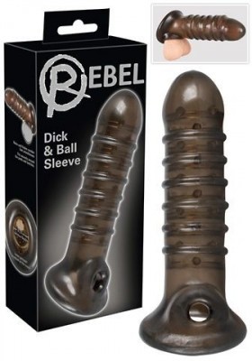 Насадка на пенис Rebel smoke с рёбрышками и отверстием под мошонку