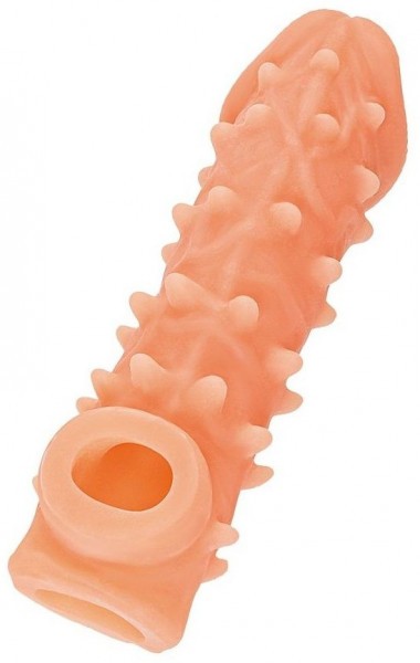 Телесная закрытая насадка с пупырышками Cock Sleeve 005 Size L - 17,6 см.