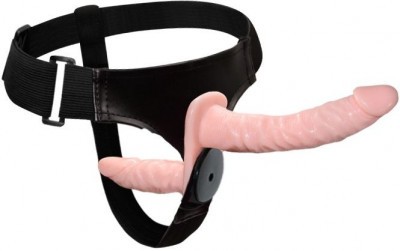 Женский страпон с вибрацией и вагинальной пробкой Ultra Passionate Harness - 18 см.