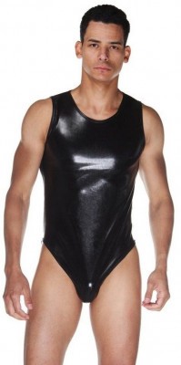 Мужское wet-look боди с прозрачной спинкой
