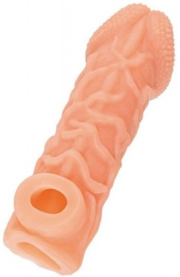 Телесная закрытая насадка с венками Cock Sleeve 006 Size L - 17,6 см.