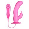 Розовый вибратор с клиторальным стимулятором BUNNY ICY - 18 см.