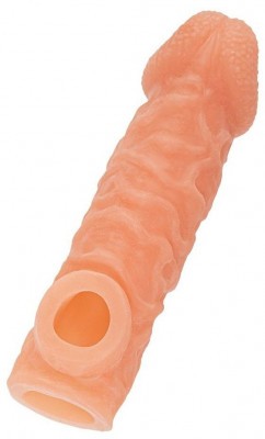 Телесная закрытая насадка с шершавой головкой Cock Sleeve 007 Size M - 15,6 см.