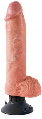 Телесный вибромассажер 10  Vibrating Cock with Balls - 25,4 см.